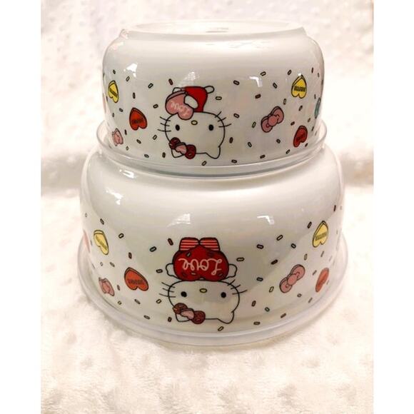 Hello Kitty Love Hearts & Bows Microwave Bowls w/Vented Lids (Small, Large)-NEW - Picture 10 of 10